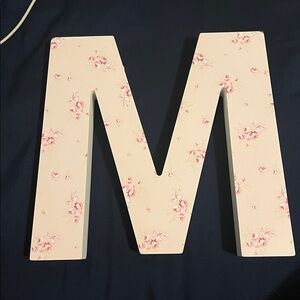Charming Pink Floral Letter 'M' Wall Art